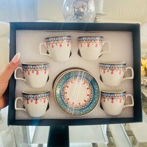 NEW in box Arabic Turkish Coffee Cups &Saucers Set of 6 Chinese Tea Bohemian Set